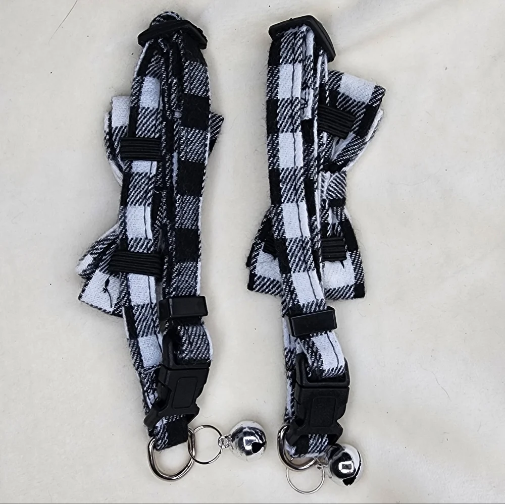 Plaid Black and White Cat Collar with Bell
